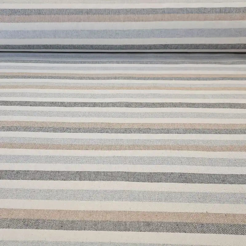 Tela de Loneta Estampada Half Panamá Rayas Azules y Beige 100% algodón (ancho 2,80M) Oferta