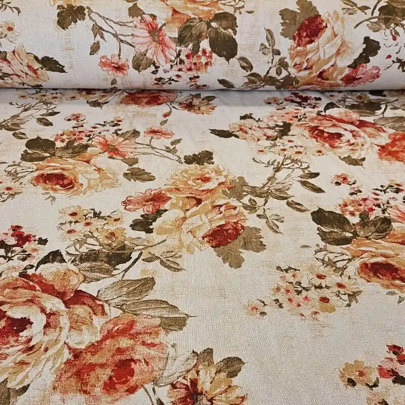 Novedad Tela de Loneta Estampada Half Panamá Beige Cretonas Caldera 100% Algodón (ancho 2,80M)