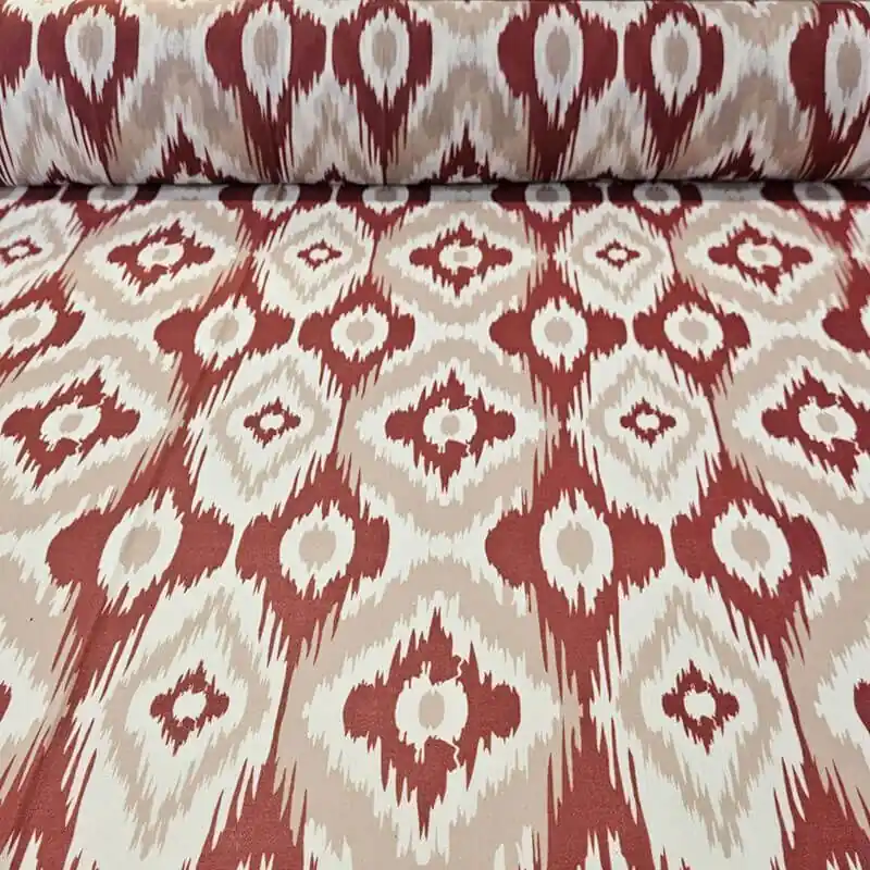 Tela Cruda Efecto Lino estampado Ikat Beige y Teja (ancho 1,50M) Precio Rebajado