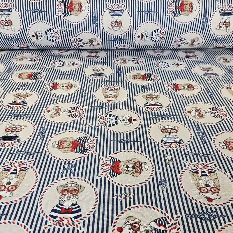 Tela de Loneta Cruda Navy Perros (ancho 2,80M) Pedido Al Por Mayor