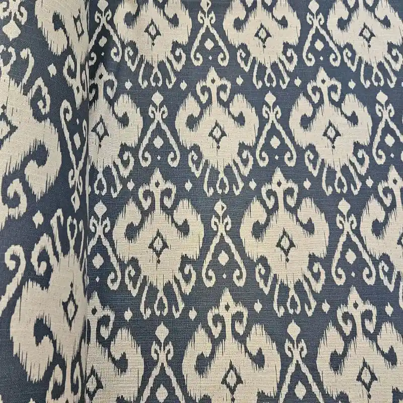 Lujoso Tela Half de Loneta Panamá Ikat Marino Lino Algodón (ancho 2,80M)