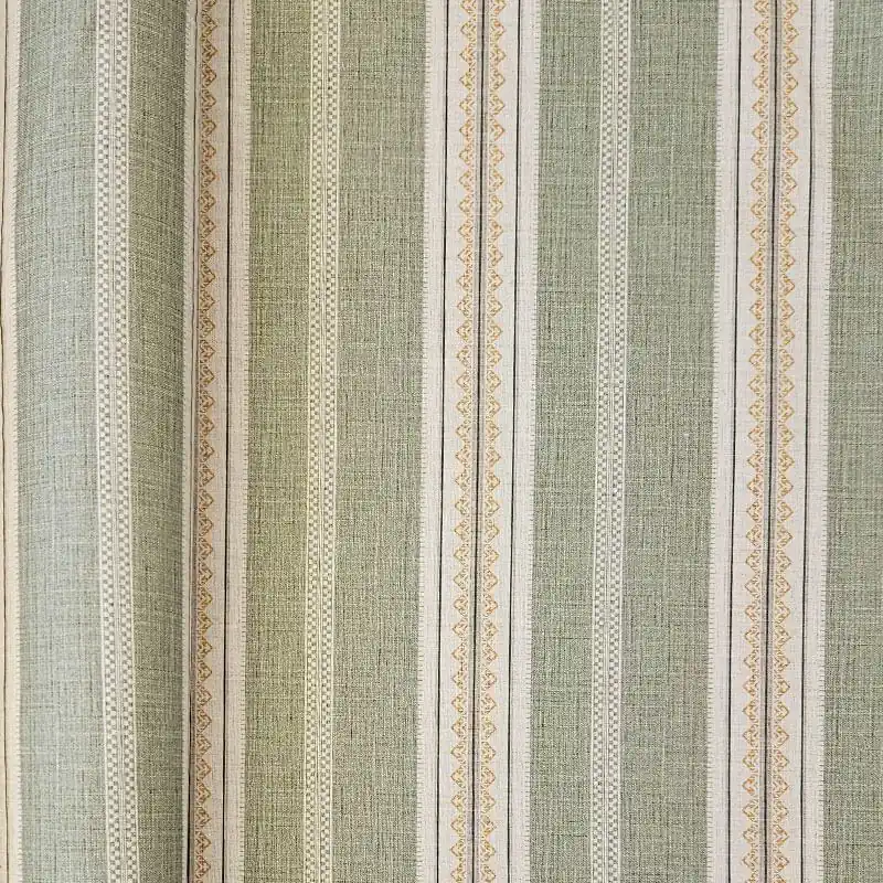 Nuevo Modelo Tela de Loneta Estampada Half Panamá Beig y Verdes Rayas (ancho 2,80M)