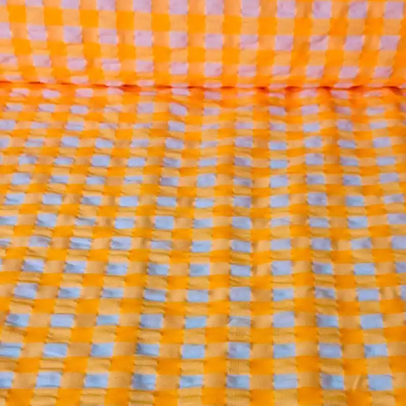 Súper Precio Tela de Cuadros Vichy Grande Seersucker Naranja Flúor (ancho 1,45M)