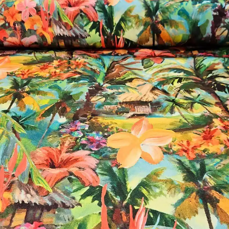 Moderno Tela de Satén Estampado Hawái (ancho 1,45M)