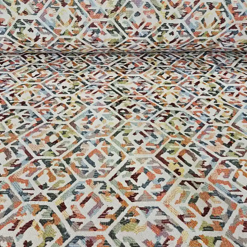 Máxima Calidad Tela de Gobelino Cruda Hexágonos Abstractos (ancho 2,80M)