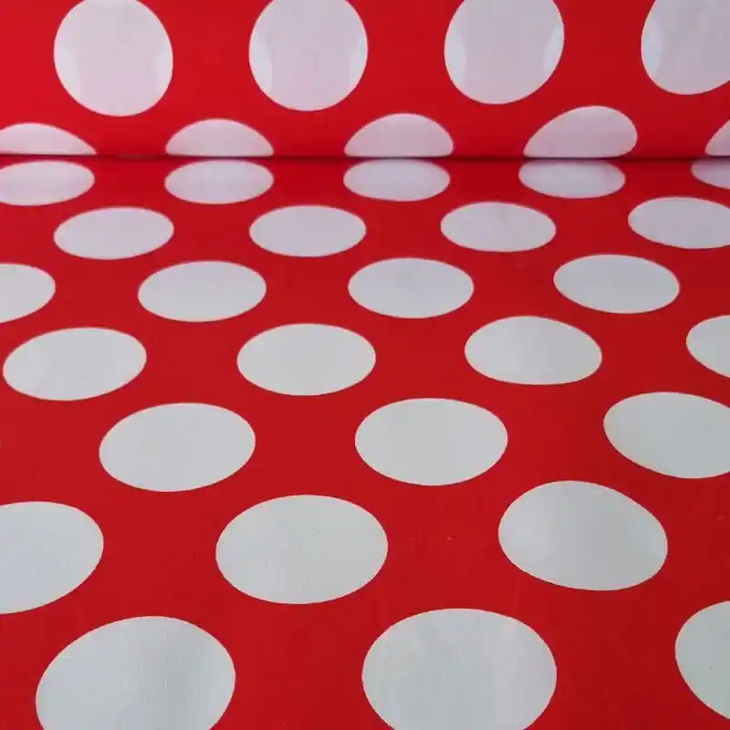 Tela de Popelín Roja Lunar Blanco 6cm (ancho 1,60M) Precio Rebajado