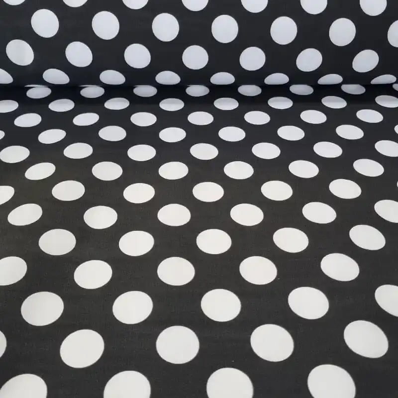 Mejor Precio Tela de Popelín Negra Lunar Blanco 3cm (ancho 1,60M)