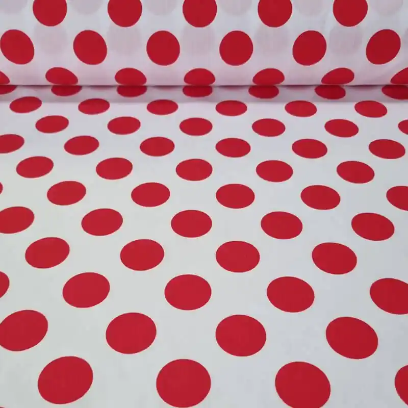 Tela de Popelín Blanca Lunar Rojo 3cm (ancho 1,60M) Última Oportunidad