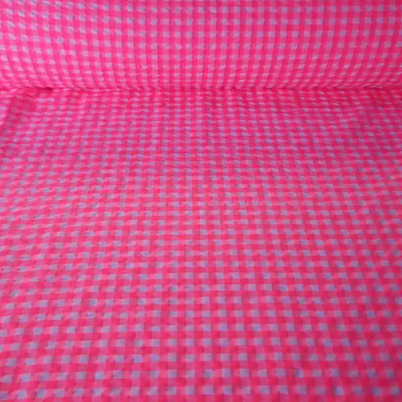 Original Tela de Cuadros Vichy Medio Seersucker Rosa Flúor (ancho 1,45M)