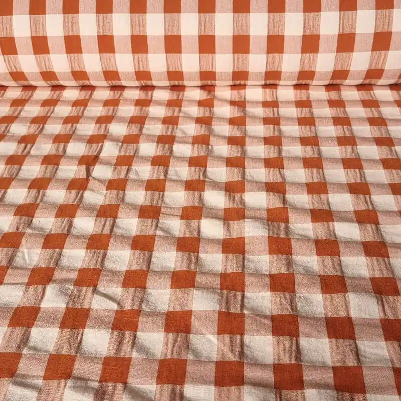 Garantía De Devolución De Dinero Tela de Cuadros Vichy Medio Seersucker Cazuela/Beige (ancho 1,45M)