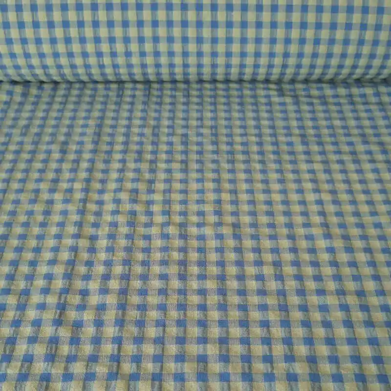 Alta Calidad Tela de Cuadros Vichy Medio Seersucker Pistacho/Azafata (ancho 1,45M)