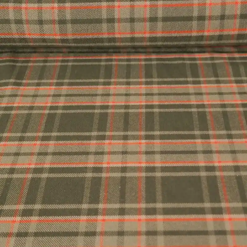 Tela de Sarga Verde Cacería Cuadros Escoceses Coral (ancho 1,45M) Pedido Al Por Mayor