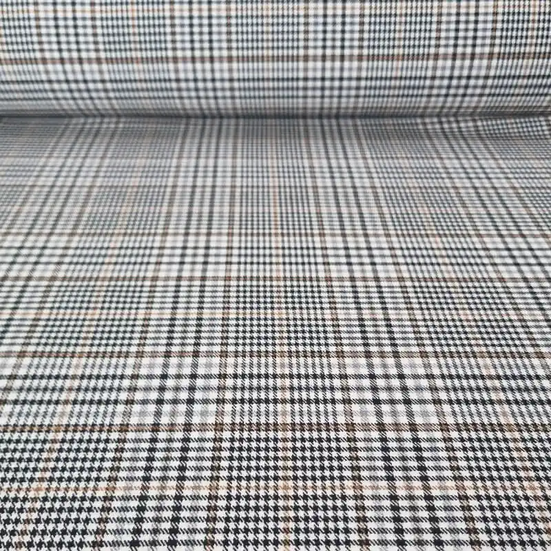 Mayoreo Tela de Sarga Blanca Cuadros Príncipe de Gales Mostaza y Negro (ancho 1,45M)
