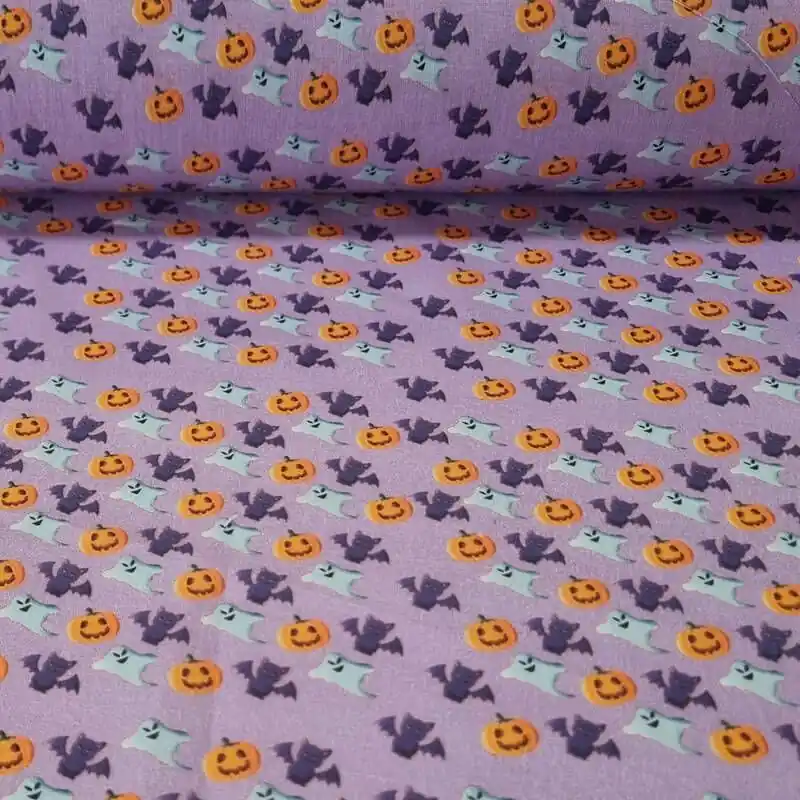 Tela de Popelín Lila 100% Algodón Halloween (ancho 1,40M) Mayoreo