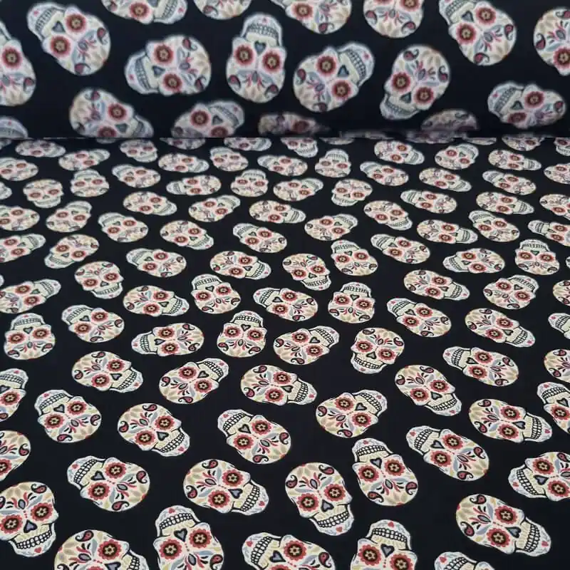 No Te Lo Pierdas Tela de Popelín Negra 100% Algodón Catrinas (ancho 1,40M)