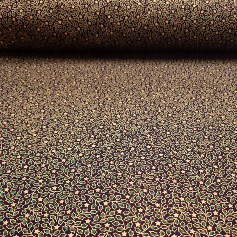 Tela de Batista de Algodón Azul Marina Flores y Estrellas Navidad (ancho 1,40M) Favorito De Clientes