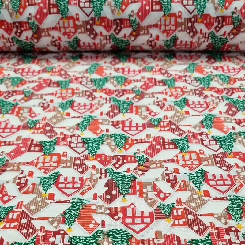 Tela de Batista de Algodón Casitas Navideñas (ancho 1,40M) Edición Limitada