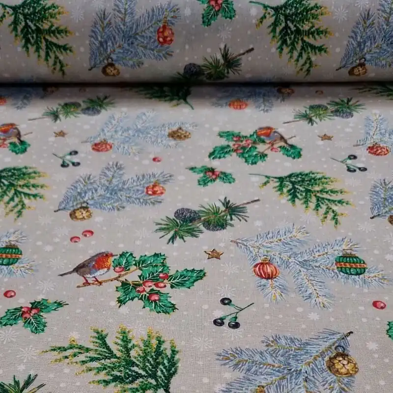 Tela de Batista de Algodón Beige Tostado Navidad (ancho 1,40M) Precio De Oferta