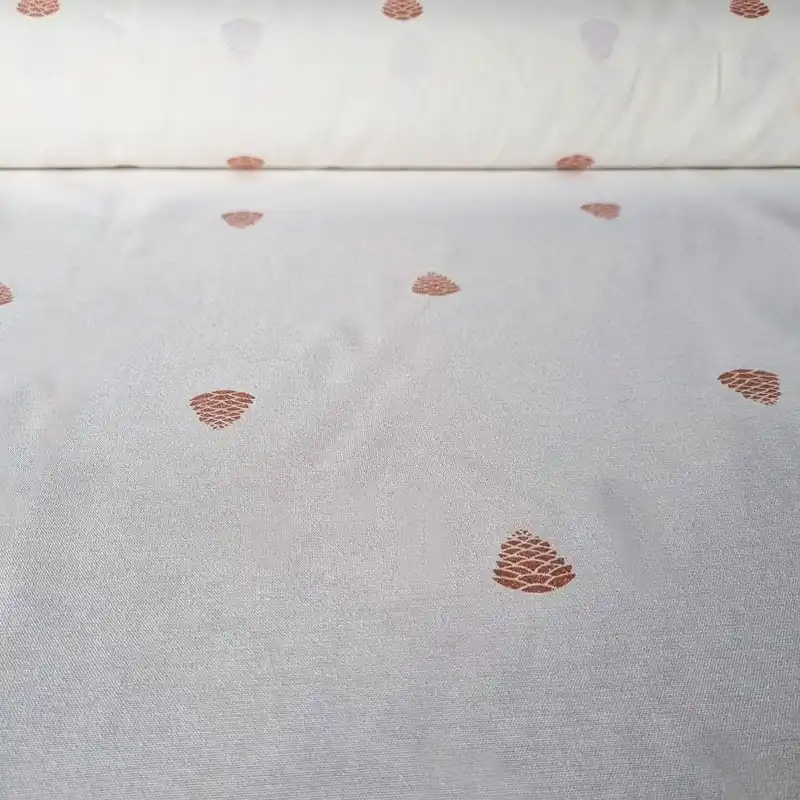 Ocasión Especial Tela de Mantelería Crudo Piñas en Bronce Navideña (ancho 1,60M)