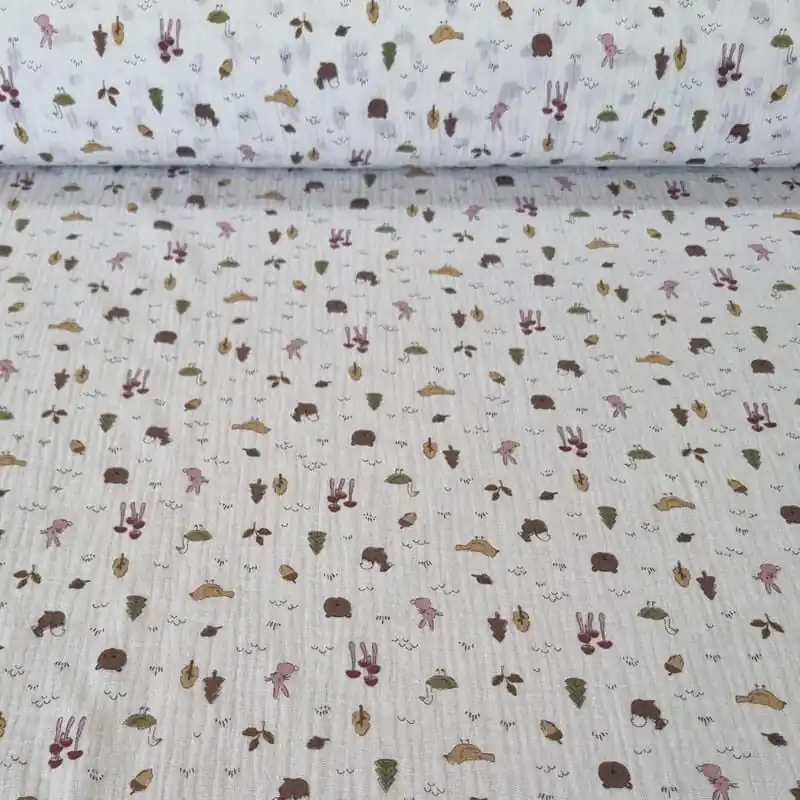 Tela de Doble Gasa Bambula Blanca Autumn Mostaza (ancho 1,30M) Directo De Fábrica