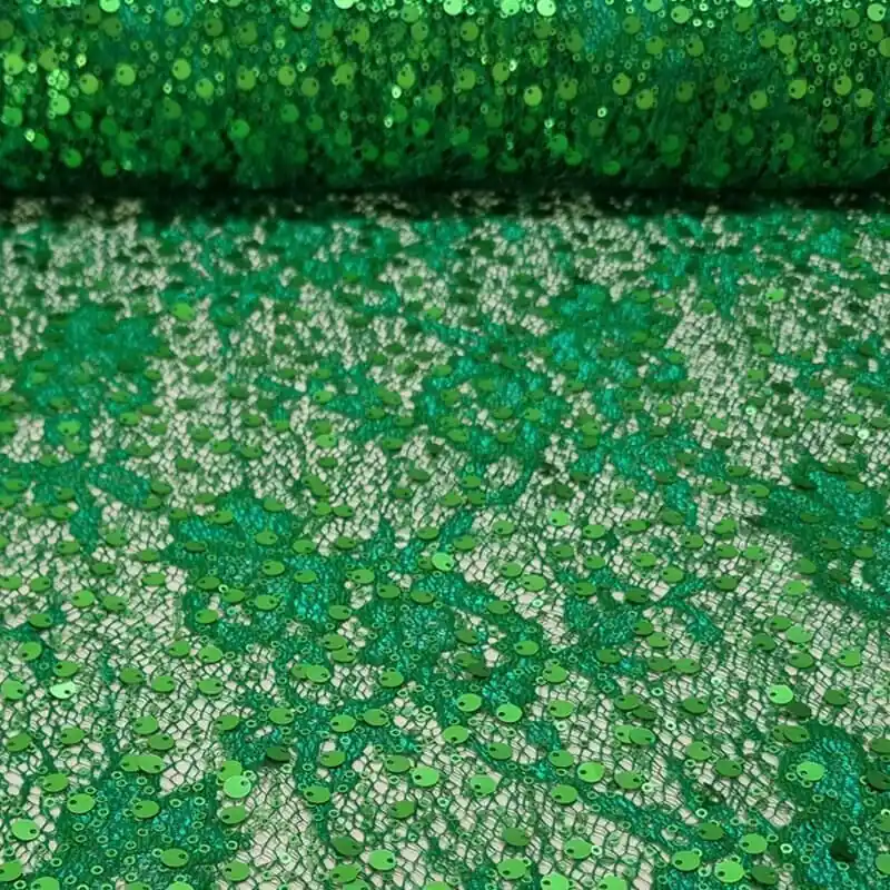 Auténtico Tela de Tul Verde Andalucía con Lentejuelas (Ancho 1,35M)