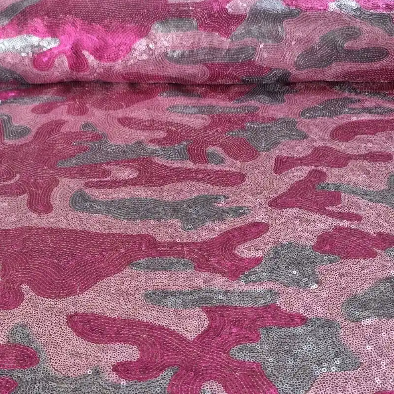 Liquidación Tela de Tul con Lentejuelas Fucsia Camuflaje (Ancho 1,50M)