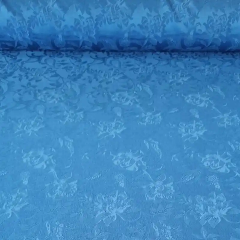 Tela de Satén Jacquard Azulina Flores Reversible (ancho 1,50M) Promoción Exclusiva