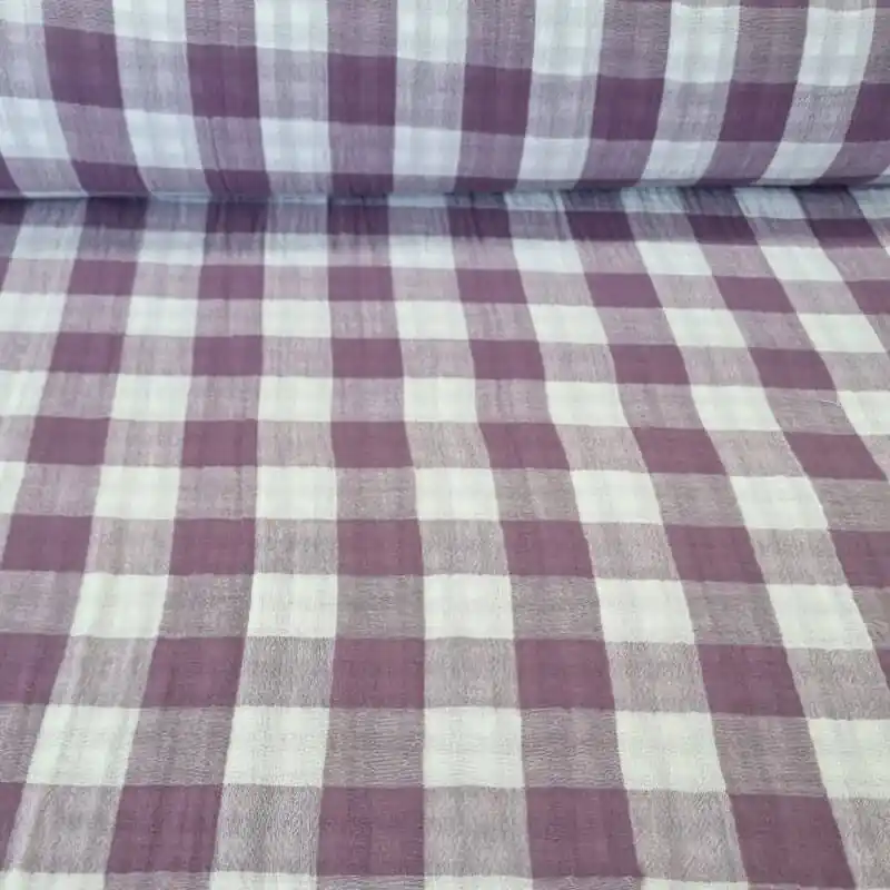 Tela de Doble Gasa Bambula Vichy Berenjena Reversible (ancho 1,30M) Precio Bajo