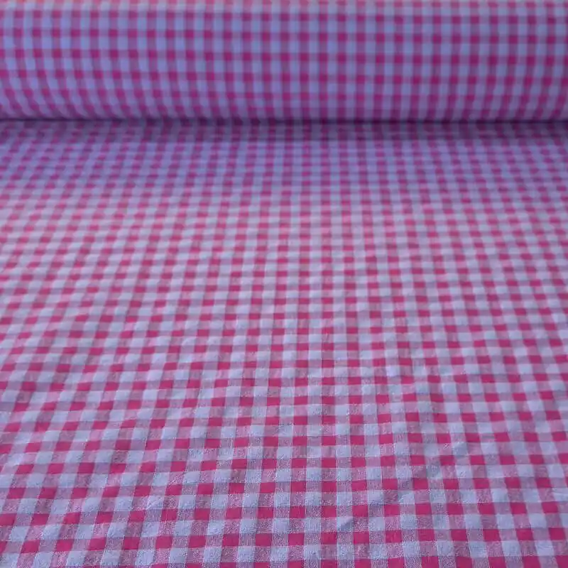 Tela de Cuadros Vichy Seersucker Rosa Flúor con Malva (ancho 1,40M) Oferta Flash
