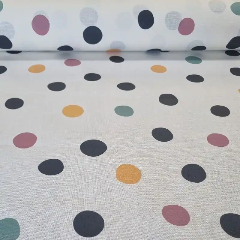 Devolución Gratuita Tela de Mantelería Resinada Antimanchas Cruda Lunares (ancho 1,40M)