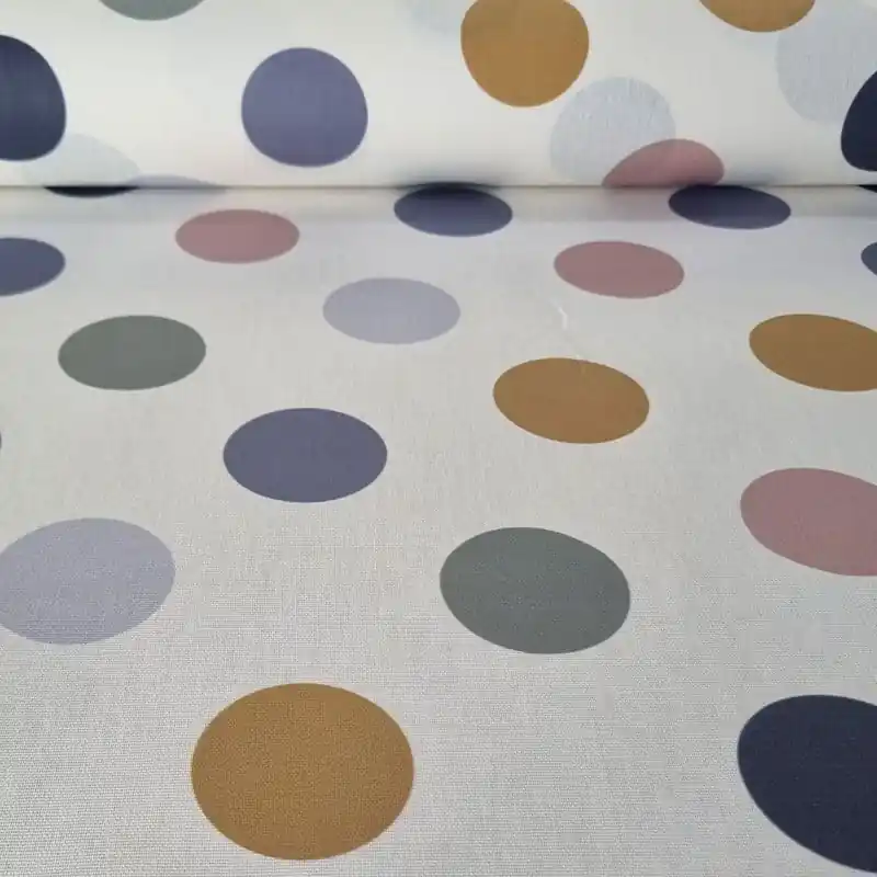 Tela de Mantelería Resinada Antimanchas Cruda Lunares (ancho 1,40M) Liquidación