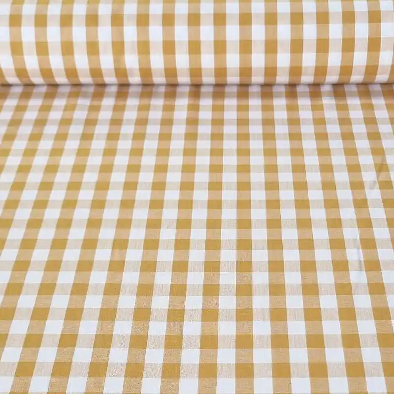 Tela de Cuadros Vichy Mostaza 100% Algodón (ancho 1,50M) Precio De Fábrica