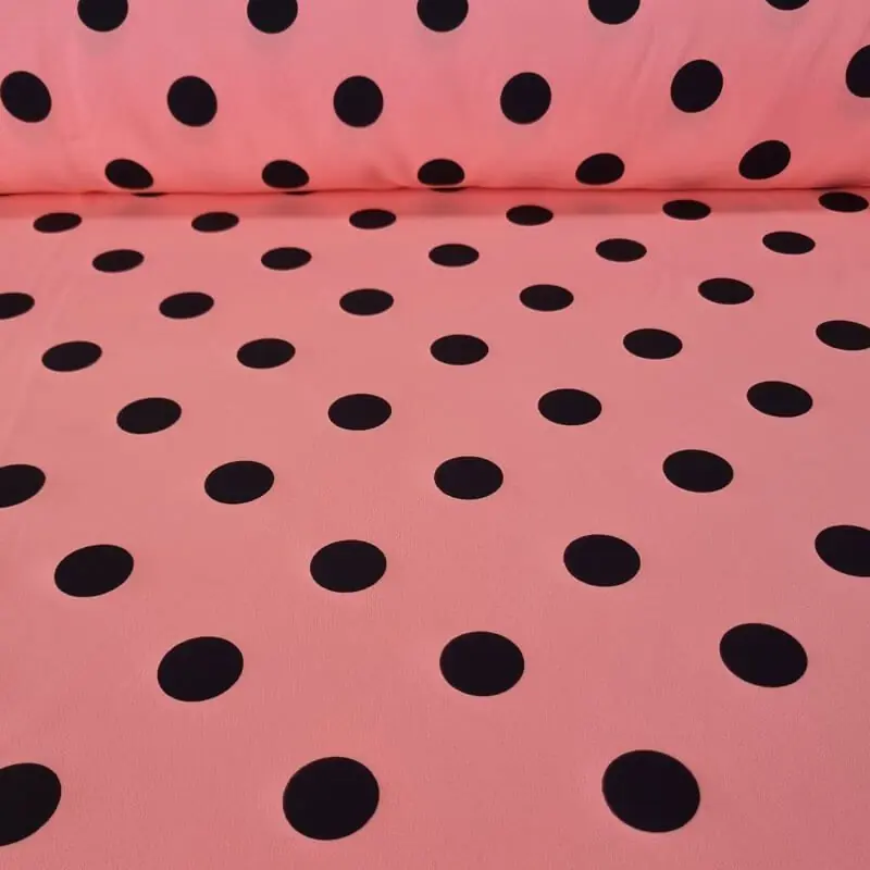 Imprescindible (Must-Have) Tela Bielástica Mandarina con Lunares Negros de 3cm (ancho 1,50M)