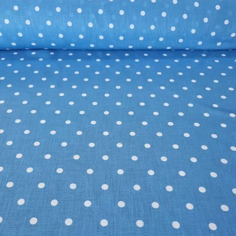 Tela de Lunares 1cm Efecto Lino Azul Tejano (ancho 1,50M) Premium