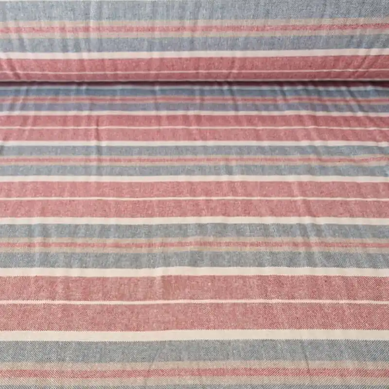 Últimas Unidades Tela de Loneta Half Panamá 100% algodón Rayas Azules y Burdeos (ancho 2,80M)