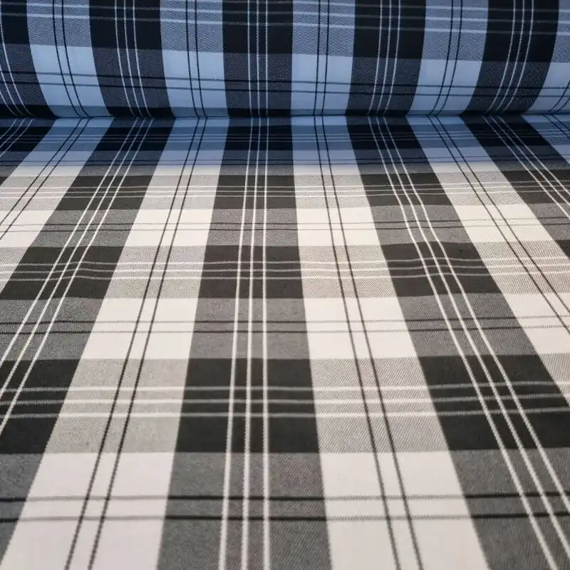 Tela de Sarga Cuadro Escocés Blanco y Negro (ancho 1,50M) Nuevo Modelo
