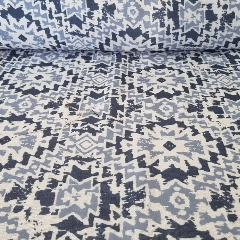 Tela de Gobelino Blanca figuras Geométricas Azules (ancho 2,80M) Precio Rebajado