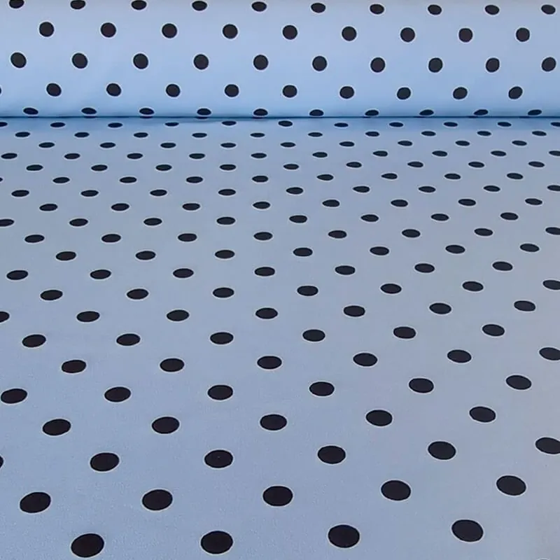 Favorito De Clientes Tela Bielástica Celeste Lunares Negros de 1cm (ancho 1,50M)