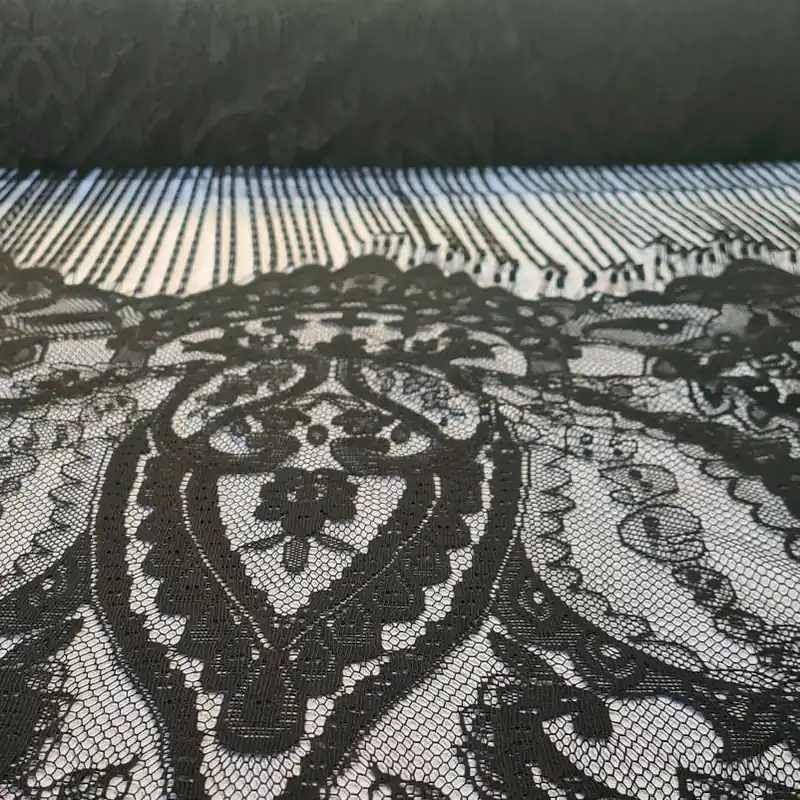 Ordenar Ahora Mismo Tela de Mantoncillo Negra Encaje y Flecos (ancho 1,50M)