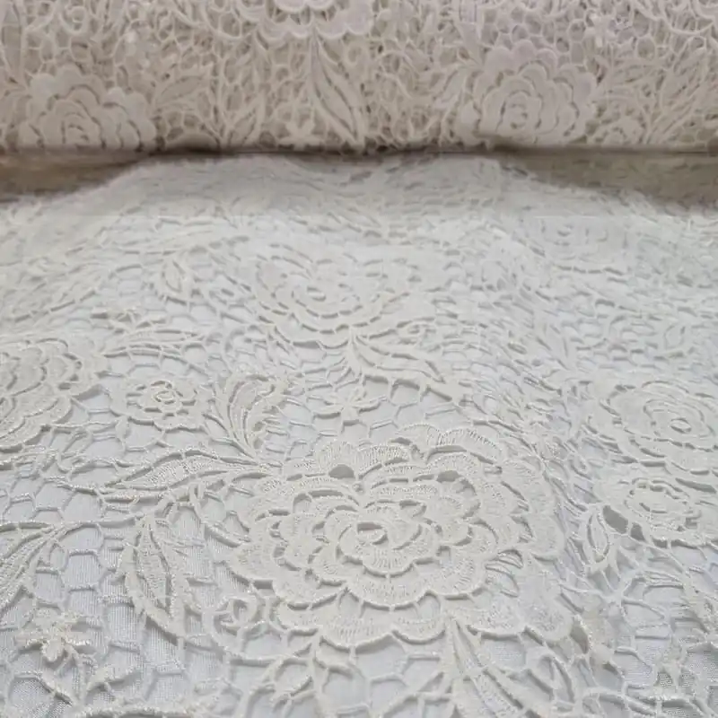 Tela Blanca de Encaje Guipur Flores Bordadas para Novia (ancho 1,45M) Marca Reconocida