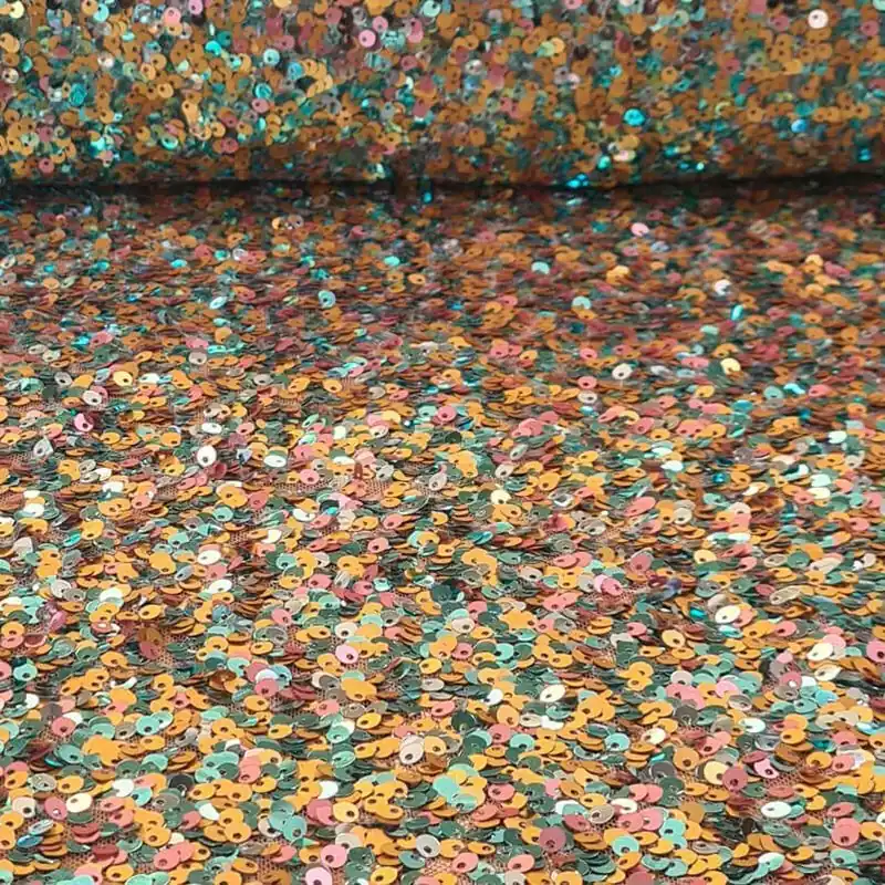 Tela de Tul cubierta de Lentejuelas Base Dorada (ancho 1,45M) Mejor Precio