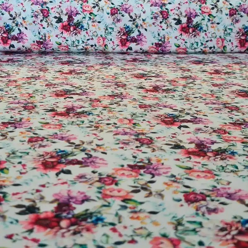 Tela de Koshibo Crep Fondo Blanco Estampado de Flores (ancho 1,40M) Envío Gratis