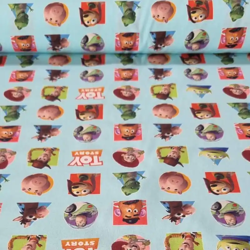 Tela de Popelín 100% Algodón Toy Story Turquesa (ancho 1,40M) Pedido Al Por Mayor