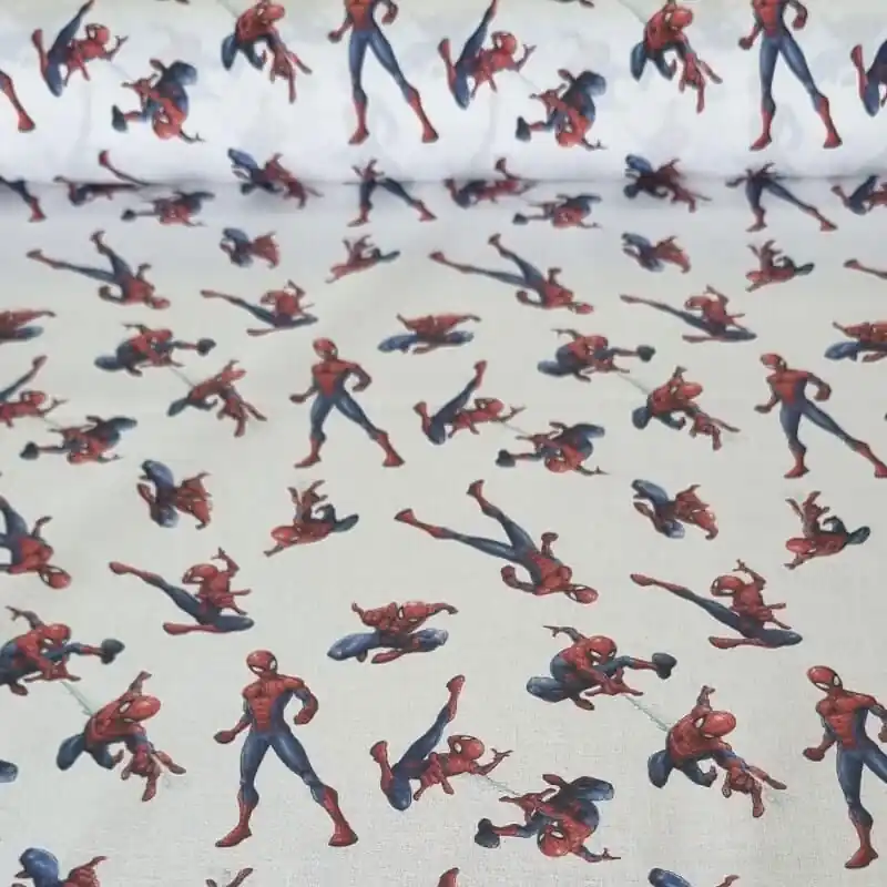 Alta Calidad Tela de Popelín Spiderman Blanca 100% Algodón (ancho 1,40M)
