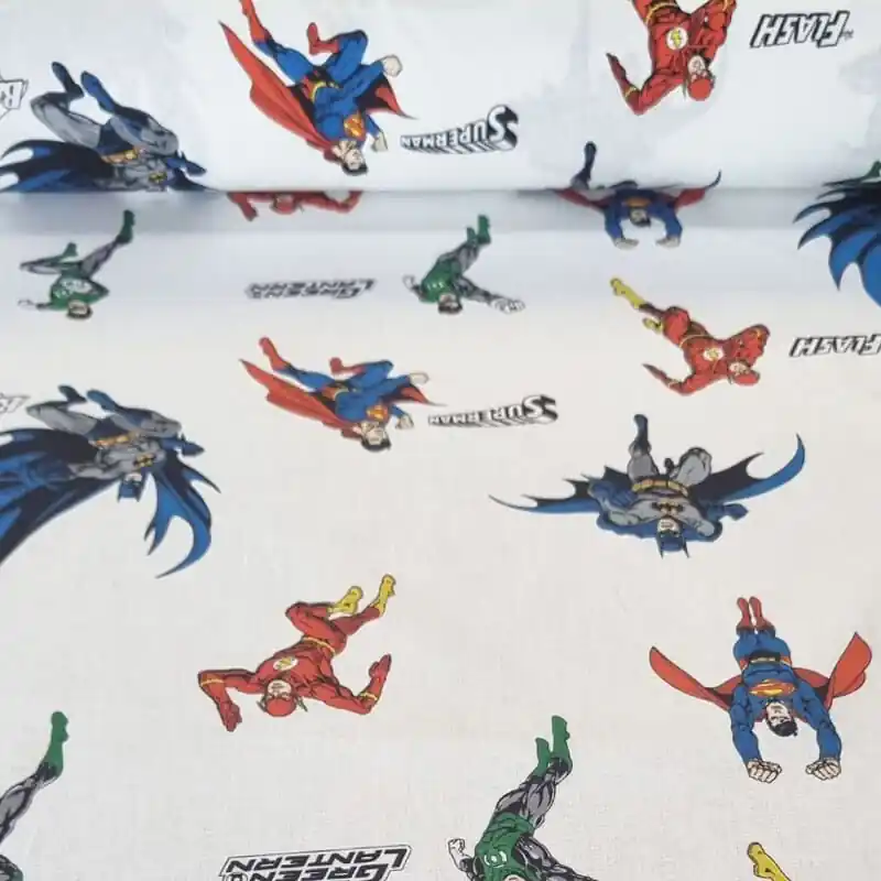 Envío Inmediato Tela de Popelín Personajes DC Blanca 100% Algodón (ancho 1,40M)