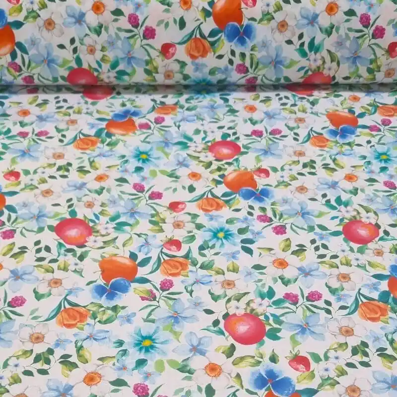 Tela de Popelín Blanca 100% Algodón Manzanas (ancho 1,50M) Rebajas