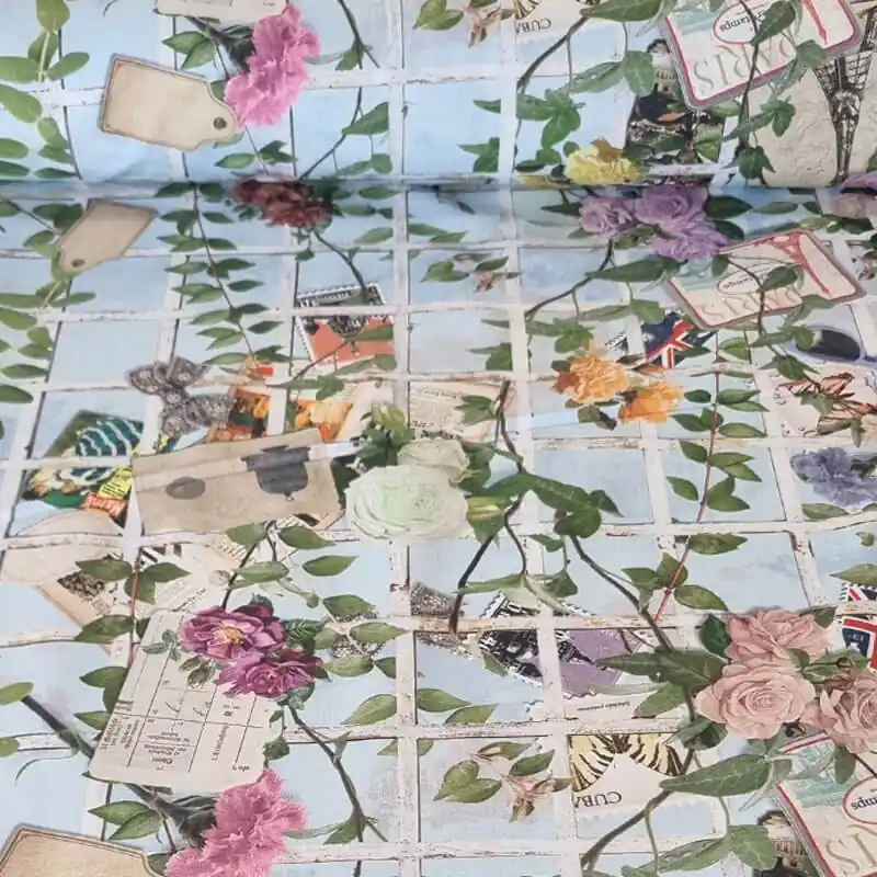 Tela de Popelín 100% Algodón Enredaderas Celeste (ancho 1,40M) Pedido Al Por Mayor