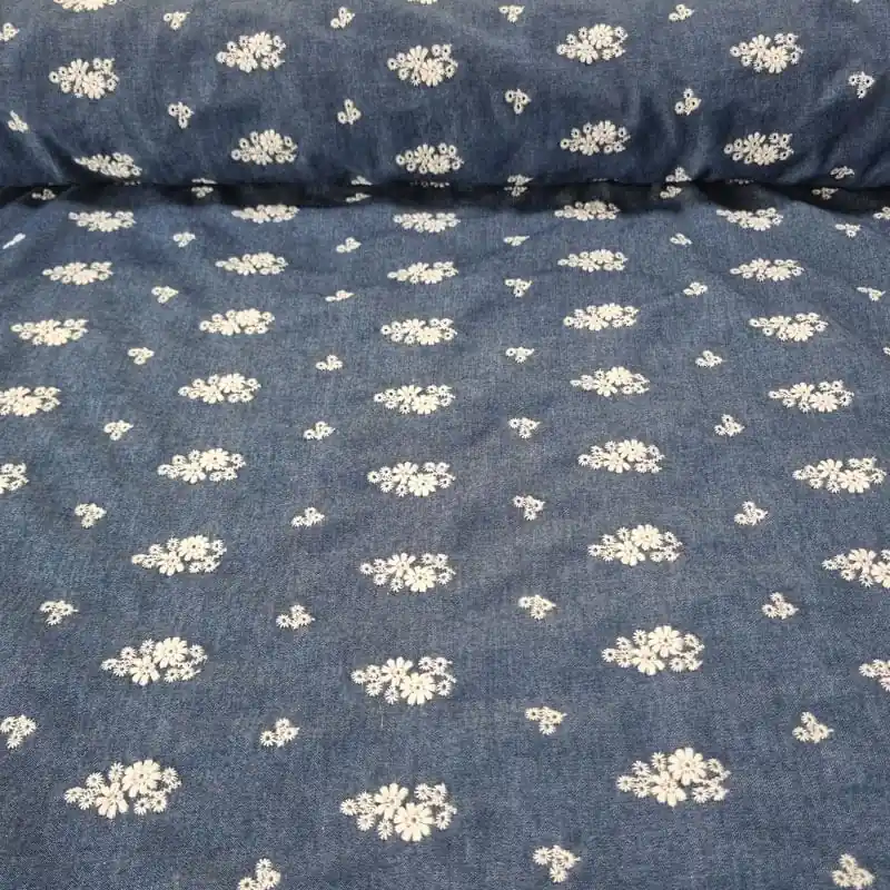 Tela Vaquera Bordada y Perforada con Blondas (ancho 1,40M) Devolución Gratuita