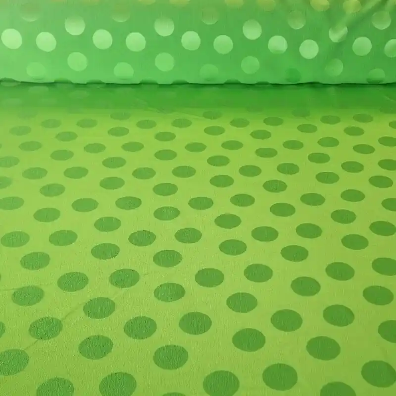Tela de Satén Jacquard Lima Flúor Lunares 3cm Reversible (ancho 1,45M) Oferta