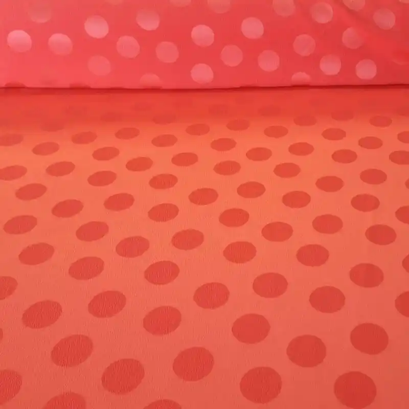 Hecho A Mano Tela de Satén Jacquard Coral Flúor Lunares 3cm Reversible (ancho 1,45M)